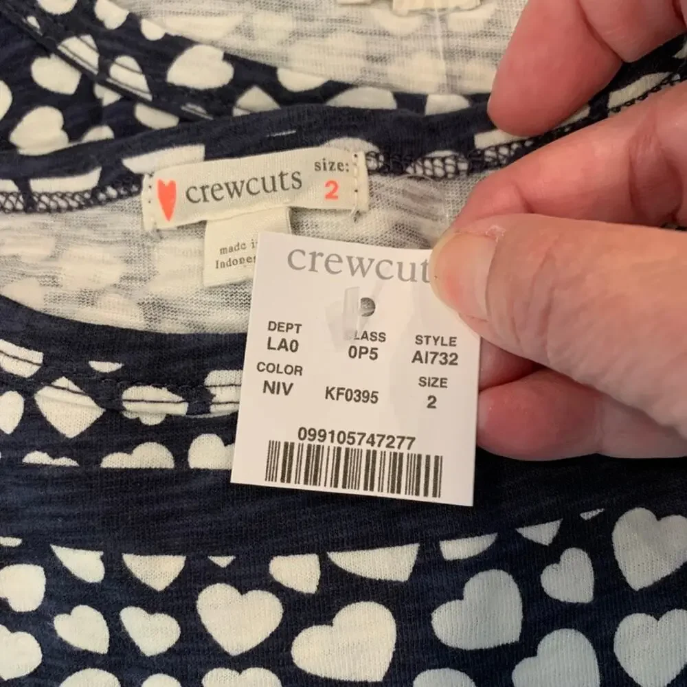 NWT J Crew Girls' Ruffle-Trim Navy Top in Hearts & Stripes